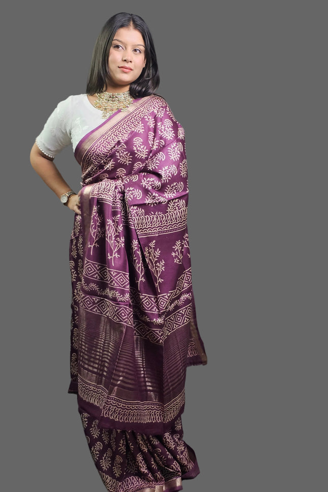Vintage Berry Bloom Crepe Silk Saree