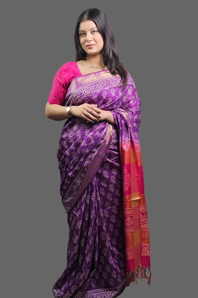 Royal Orchid Bafta Silk Saree
