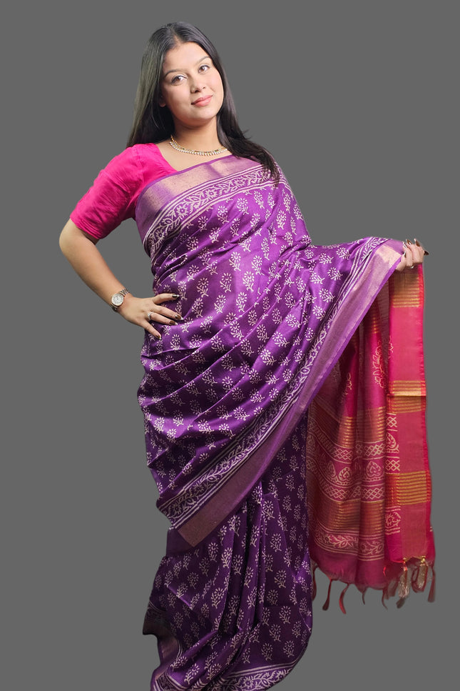 Royal Orchid Bafta Silk Saree