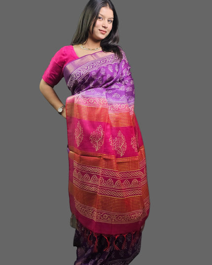 Royal Orchid Bafta Silk Saree
