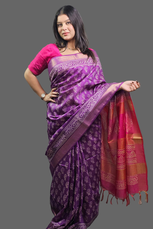 Royal Orchid Bafta Silk Saree