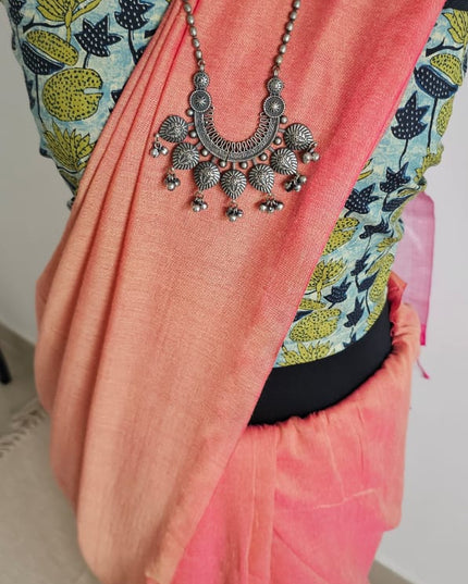 Coral Orange with Pink Shimmer Tissue Blend Saree
