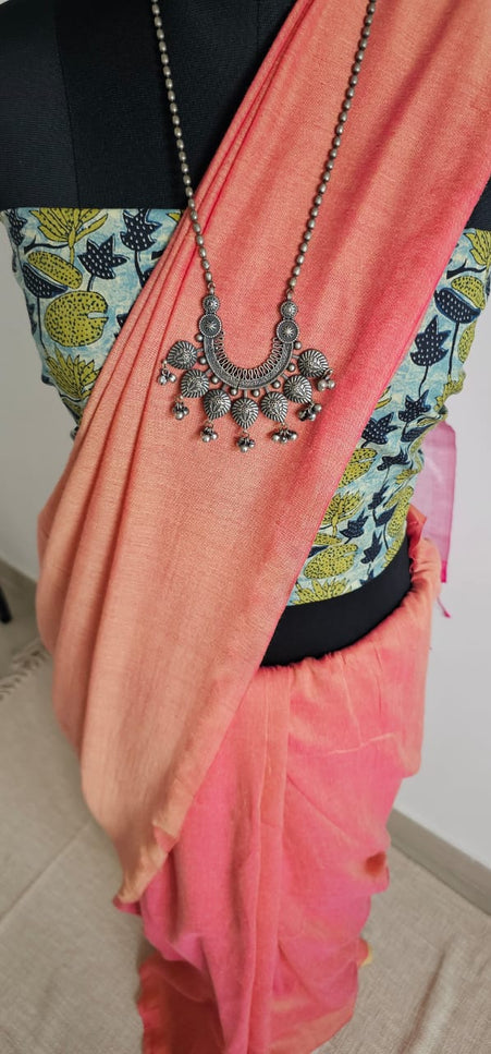 Coral Orange with Pink Shimmer Tissue Blend Saree