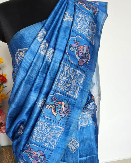 Saraswati Blue Madhubani Silk Blend Saree