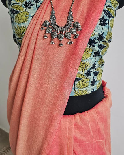 Coral Orange with Pink Shimmer Tissue Blend Saree