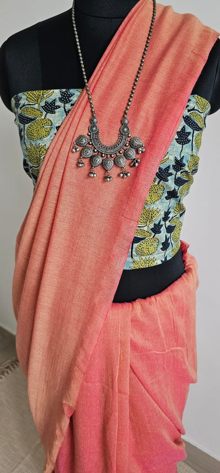 Coral Orange with Pink Shimmer Tissue Blend Saree
