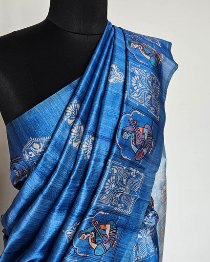 Saraswati Blue Madhubani Silk Blend Saree