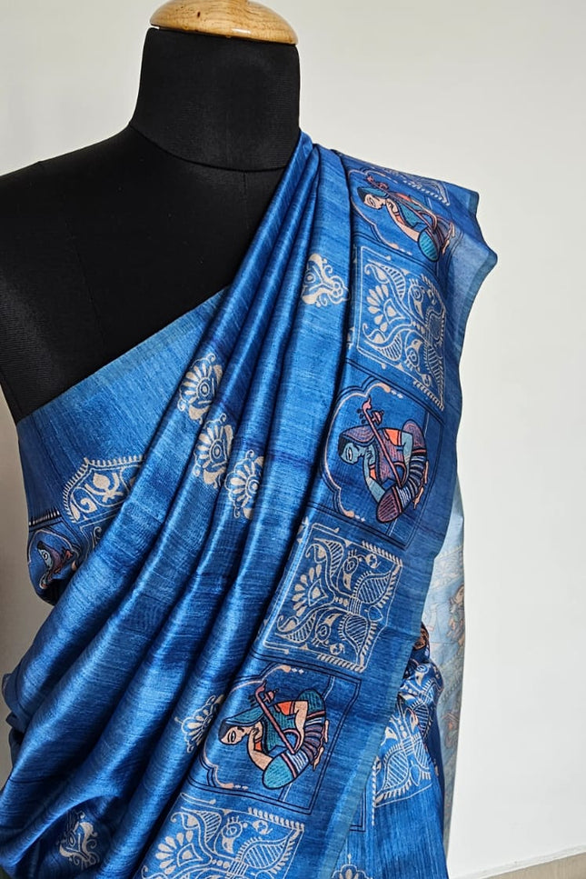 Saraswati Blue Madhubani Silk Blend Saree