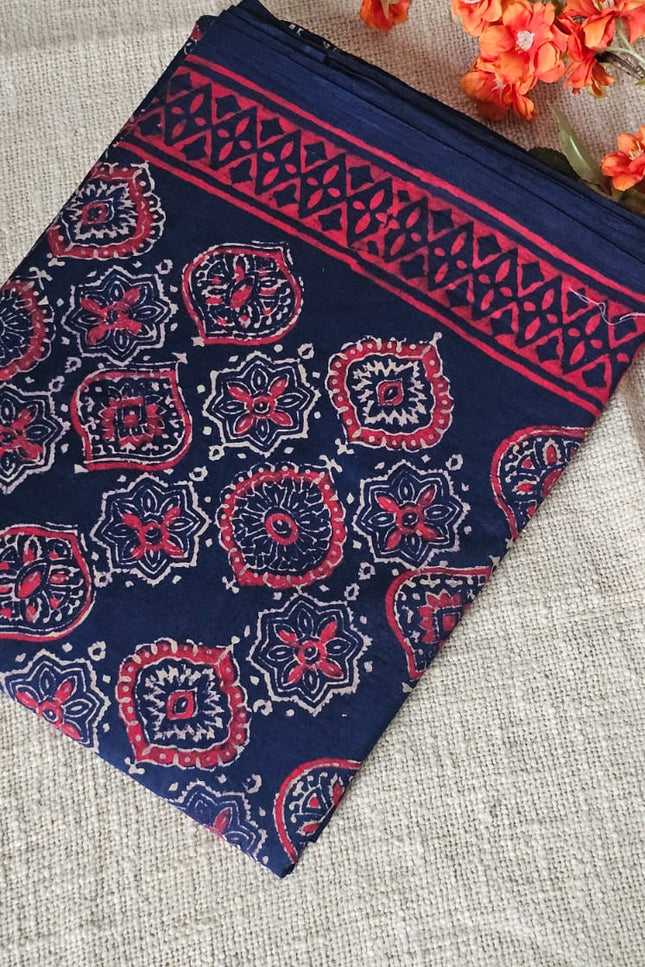 Red & Blue Mul Cotton Saree with blouse