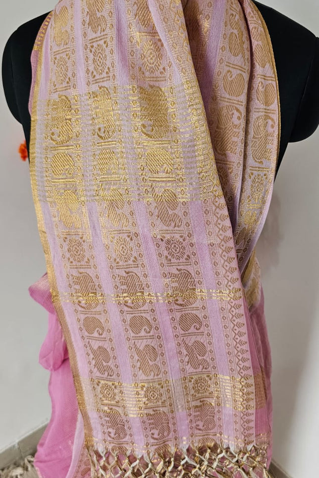 PadmaRoop Handwoven Pink Zari Saree