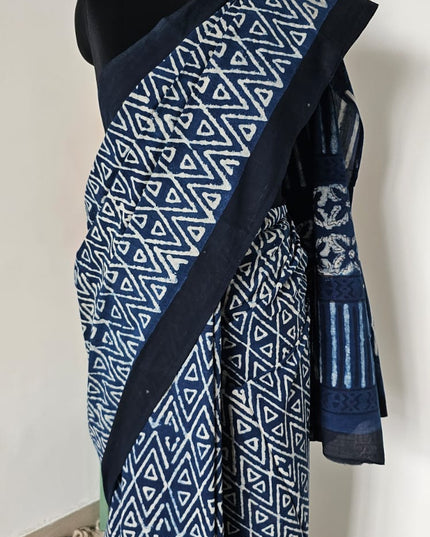 Neel Veena Handblock Mul Cotton Saree