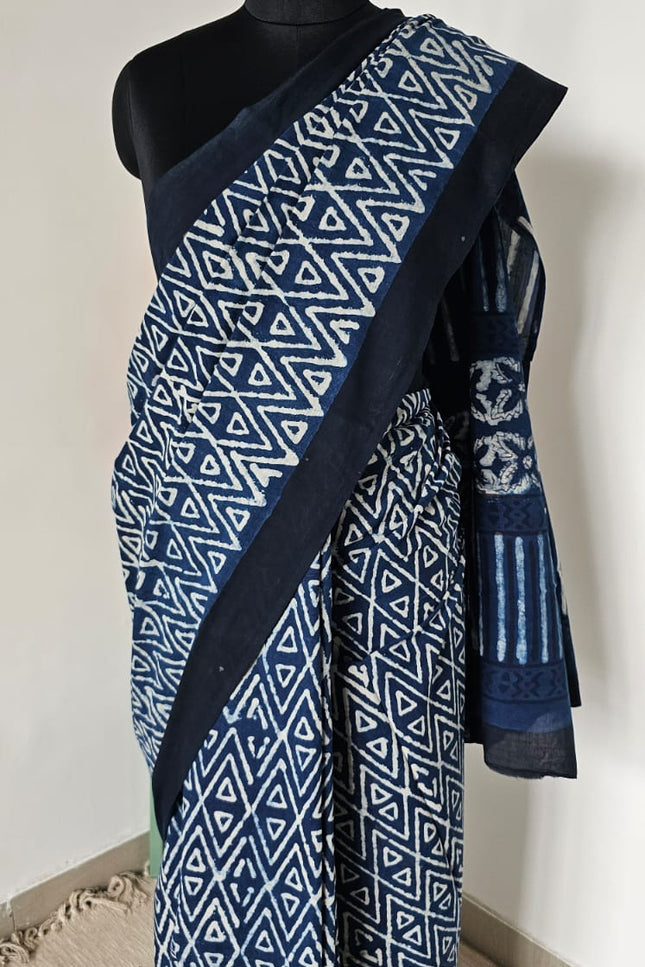 Neel Veena Handblock Mul Cotton Saree