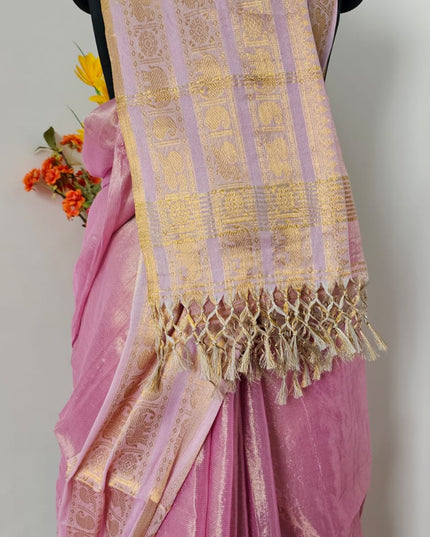 PadmaRoop Handwoven Pink Zari Saree