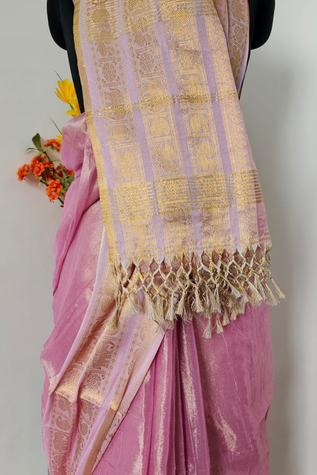 PadmaRoop Handwoven Pink Zari Saree