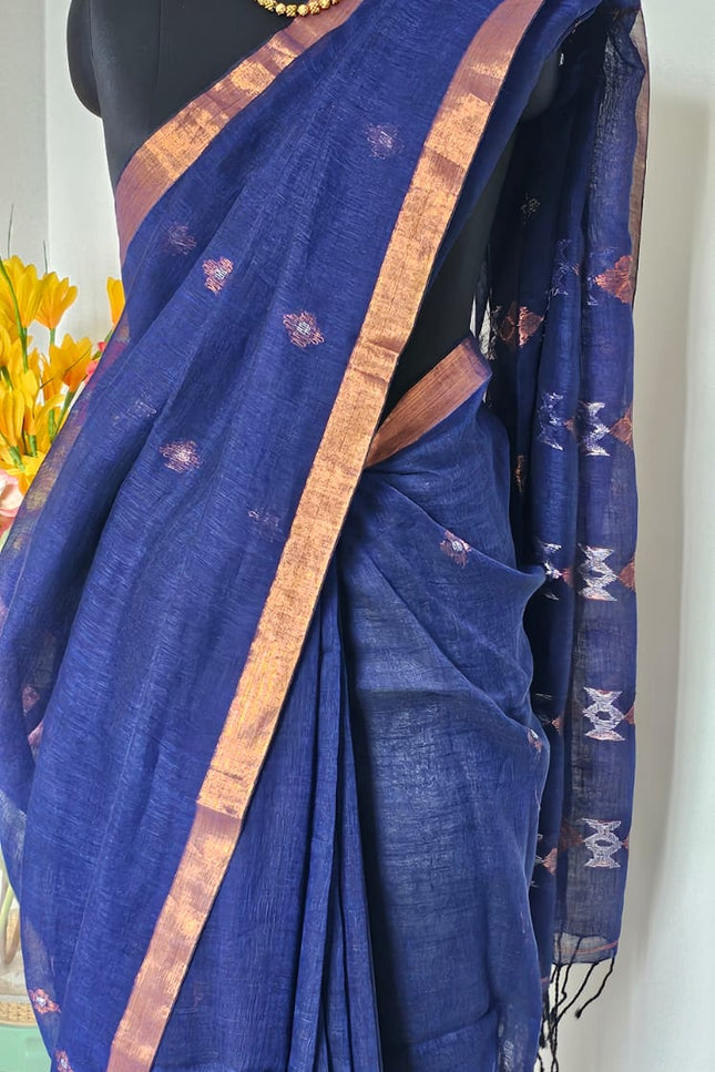Neel Varnika Jamdani Linen Saree
