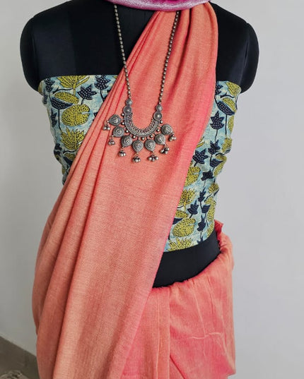 Coral Orange with Pink Shimmer Tissue Blend Saree
