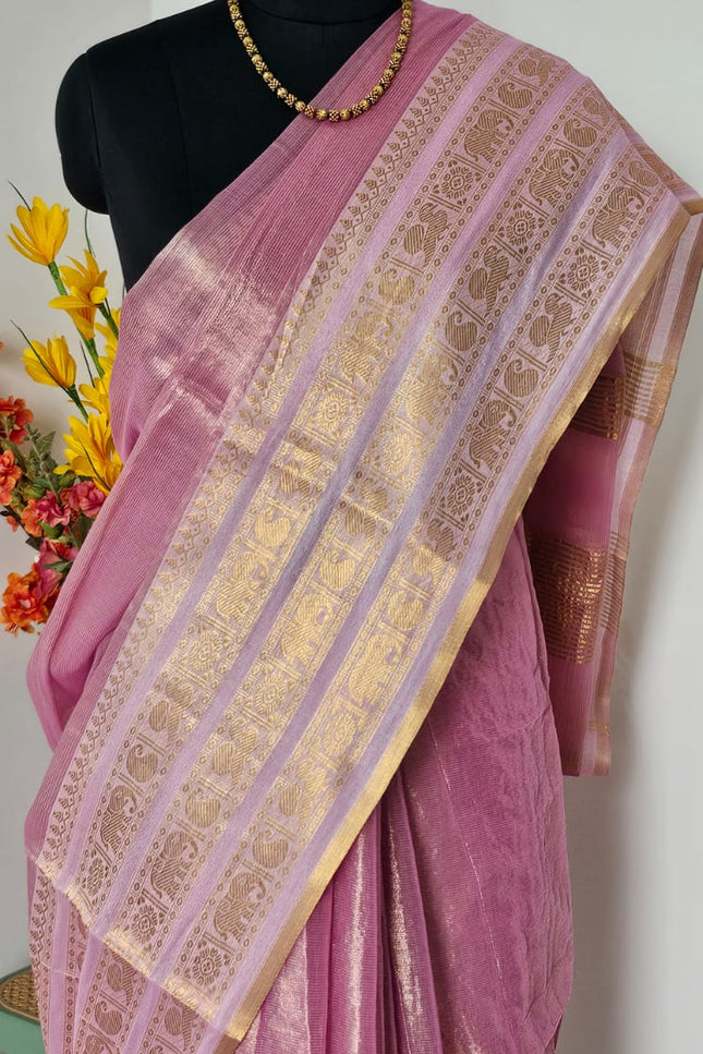 PadmaRoop Handwoven Pink Zari Saree