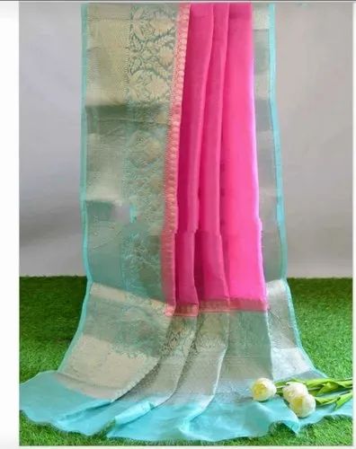Vibrant Pink Tissue Saree with running blouse