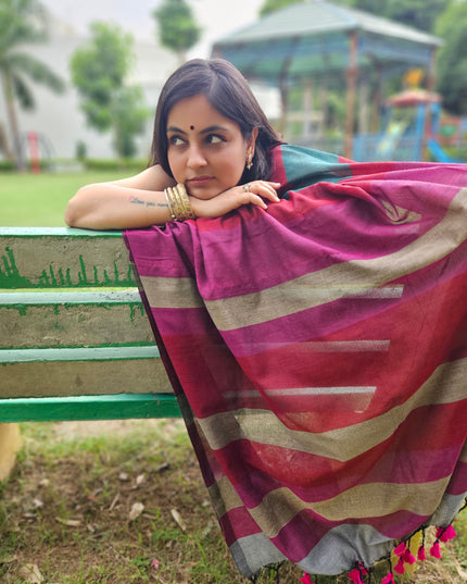 Multi Color Khadi Cotton Saree