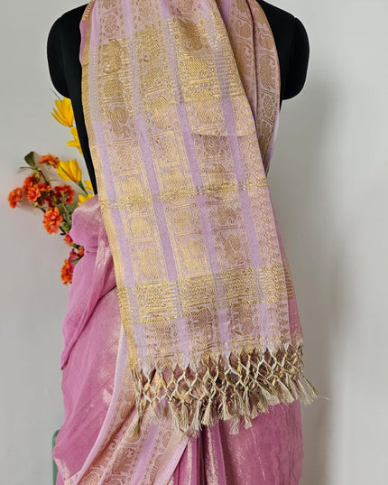 PadmaRoop Handwoven Pink Zari Saree