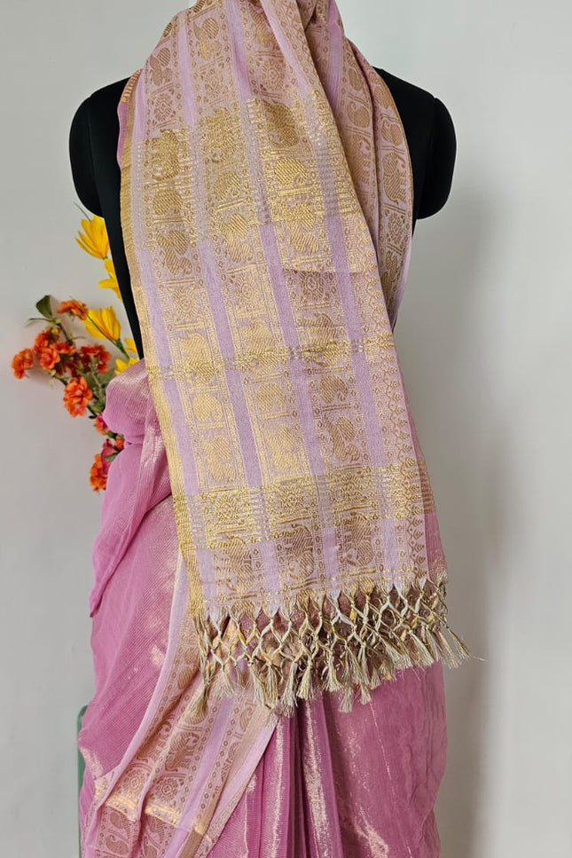 PadmaRoop Handwoven Pink Zari Saree
