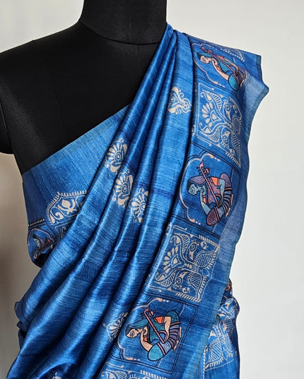 Saraswati Blue Madhubani Silk Blend Saree