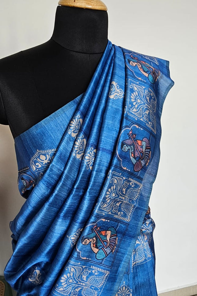 Saraswati Blue Madhubani Silk Blend Saree
