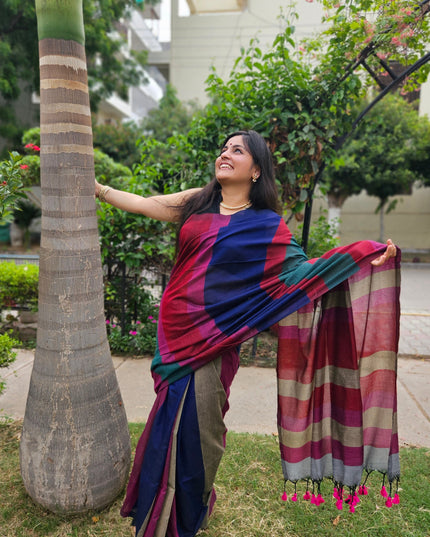 Multi Color Khadi Cotton Saree