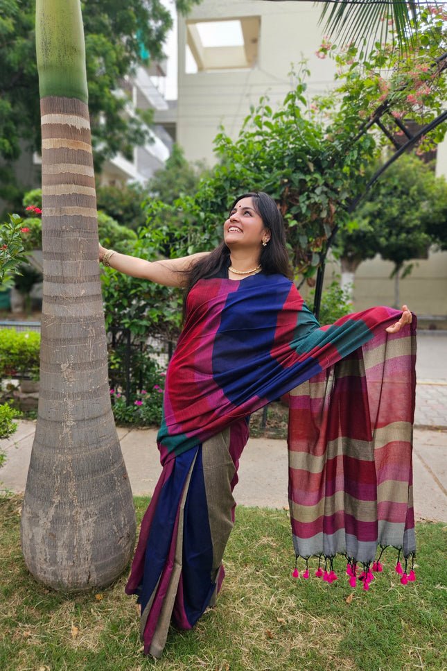 Multi Color Khadi Cotton Saree