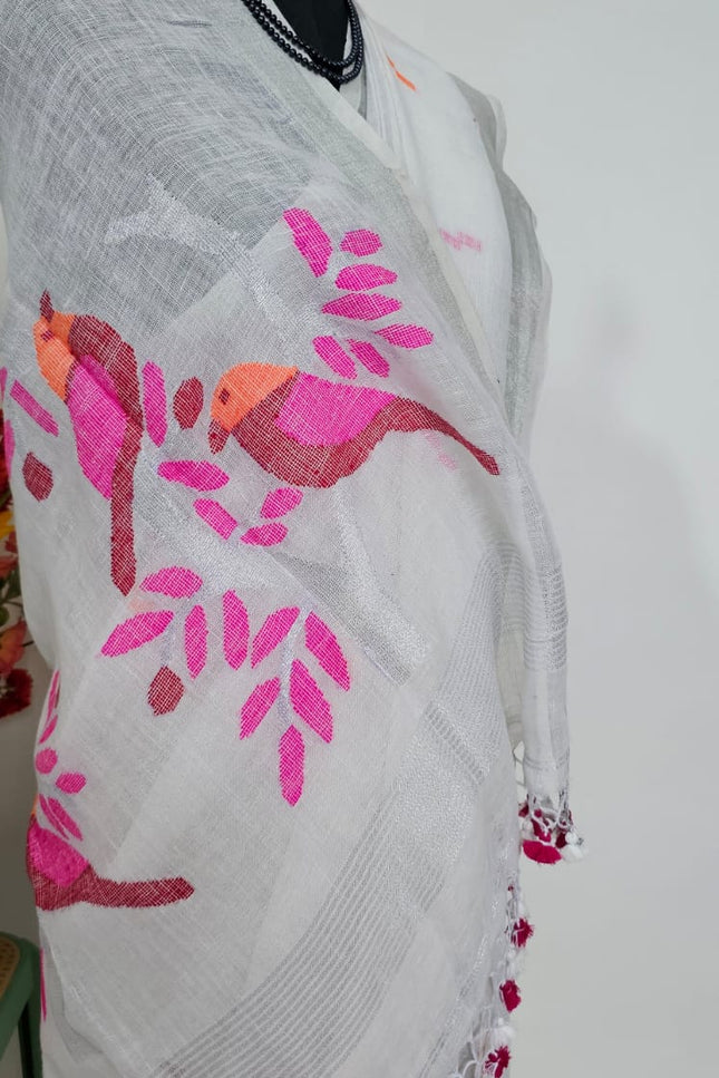 Malhar Varnika Pakshi Linen Saree