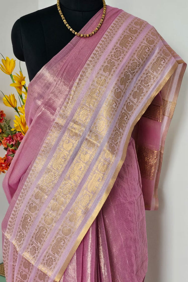 PadmaRoop Handwoven Pink Zari Saree