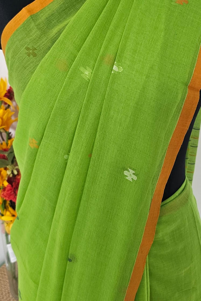 Kesar Tulsi Jamdani Hanwoven Saree