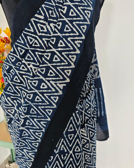 Neel Veena Handblock Mul Cotton Saree