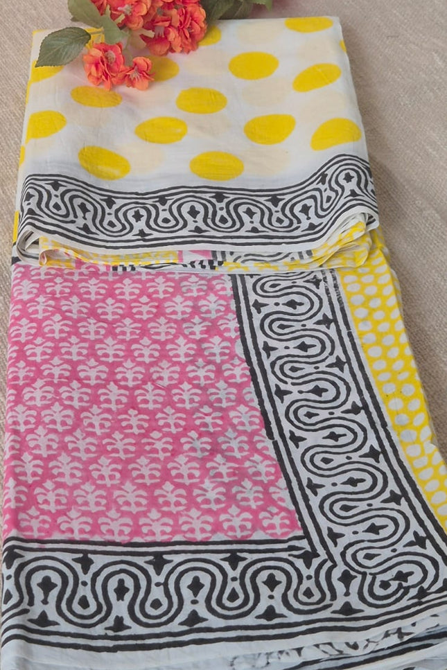Mul Cotton Saree Sunshine Polka