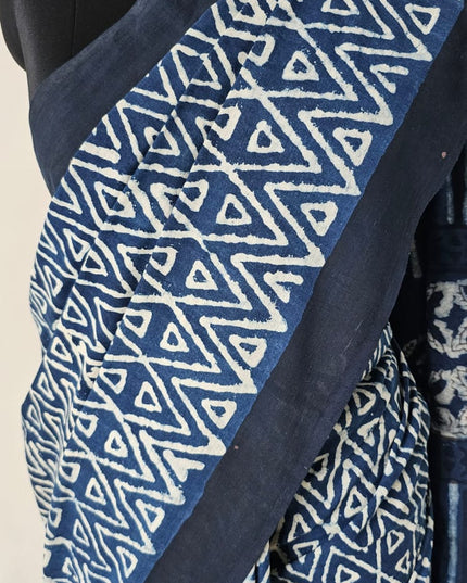 Neel Veena Handblock Mul Cotton Saree