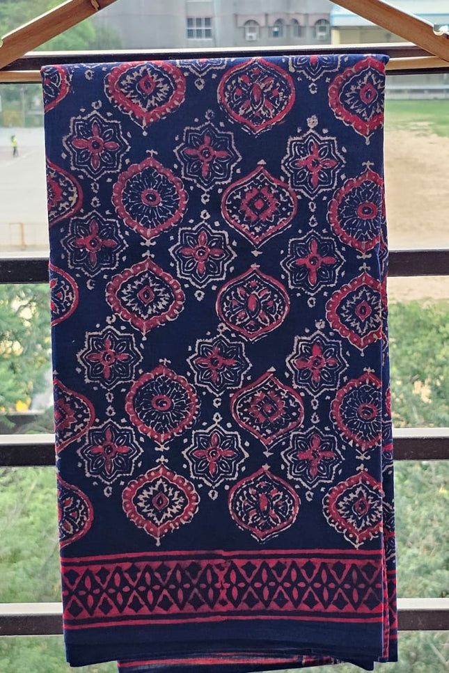 Red & Blue Mul Cotton Saree with blouse