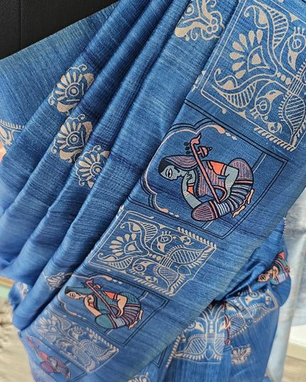 Saraswati Blue Madhubani Silk Blend Saree