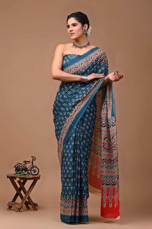 Peacock Mul Cotton Saree with blouse