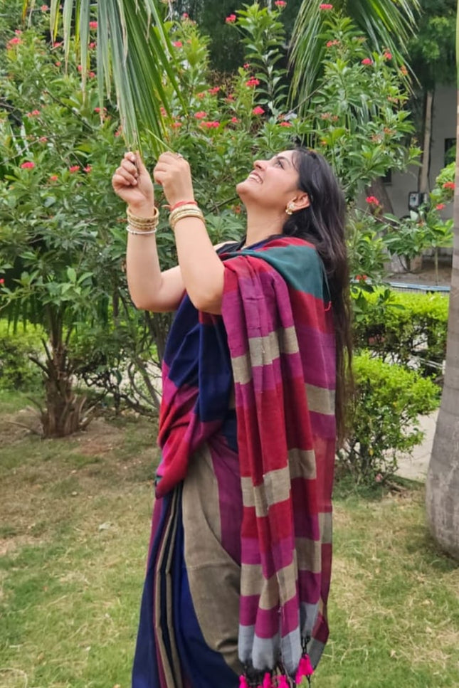 Multi Color Khadi Cotton Saree