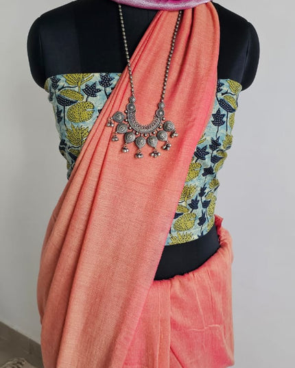 Coral Orange with Pink Shimmer Tissue Blend Saree