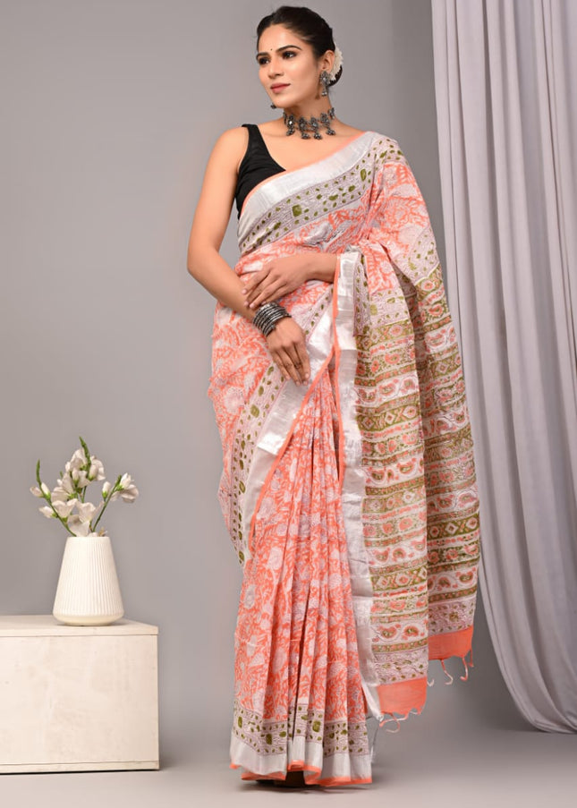 Peach Linen Saree with blouse