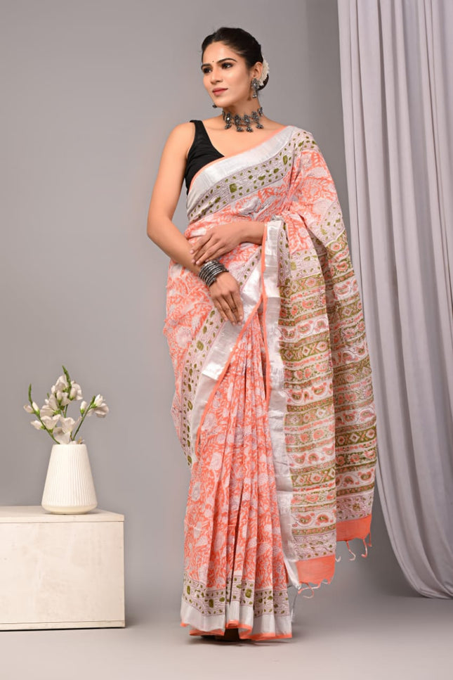 Peach Linen Saree with blouse