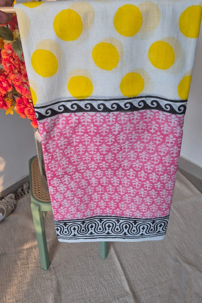 Mul Cotton Saree Sunshine Polka