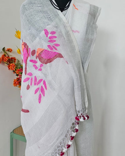 Malhar Varnika Pakshi Linen Saree