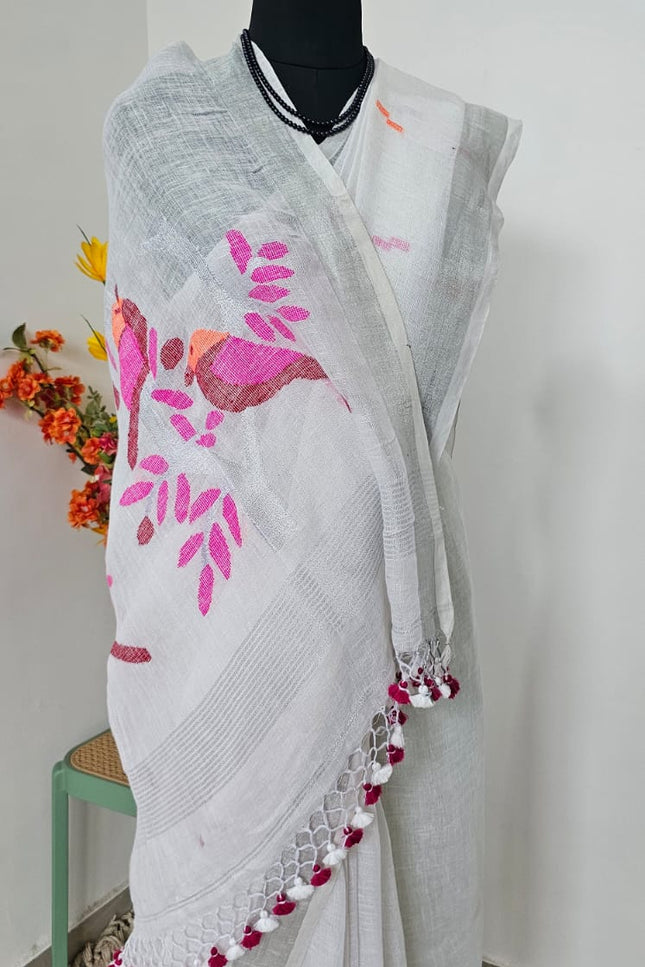 Malhar Varnika Pakshi Linen Saree