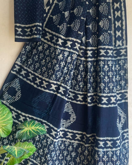 Indigo Blue Mul Cotton saree with blouse