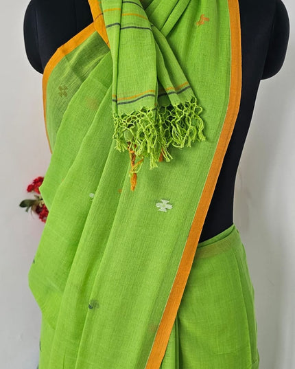 Kesar Tulsi Jamdani Hanwoven Saree