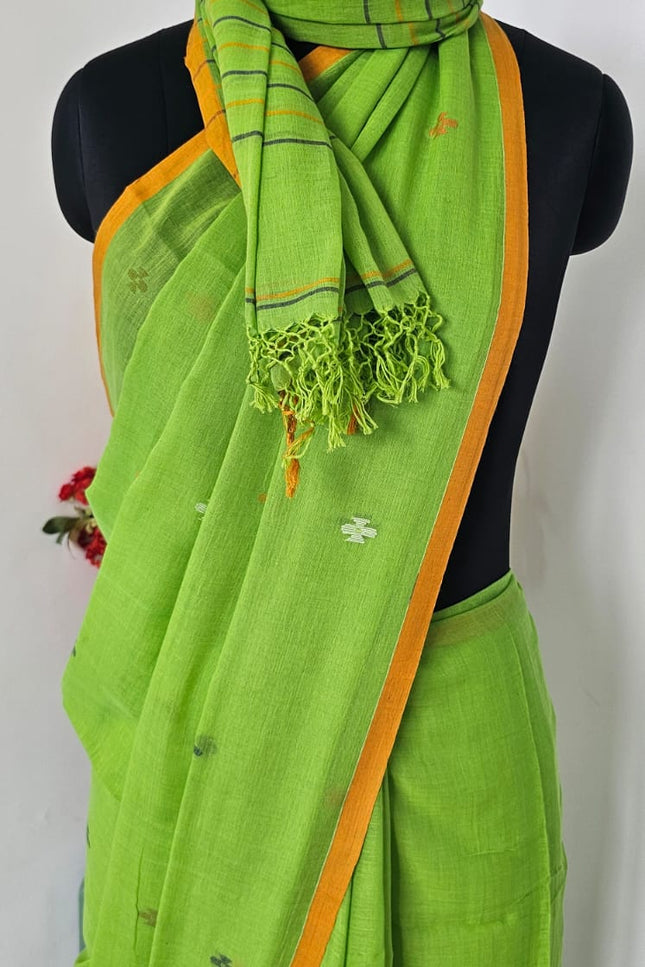 Kesar Tulsi Jamdani Hanwoven Saree