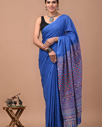 Royal Blue Mul cotton saree