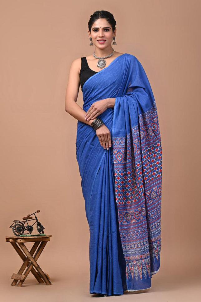 Royal Blue Mul cotton saree